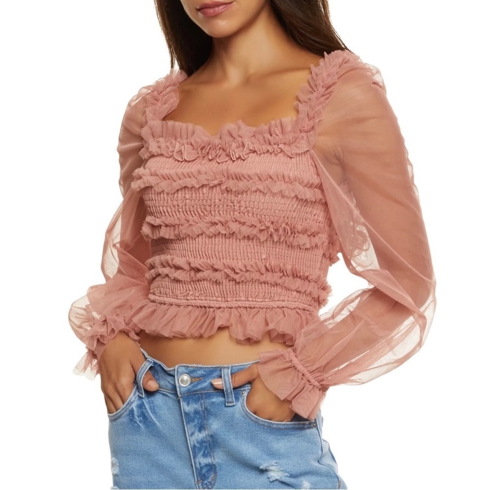 Tulle Ruffle Smocked Top - Picture 2 of 5